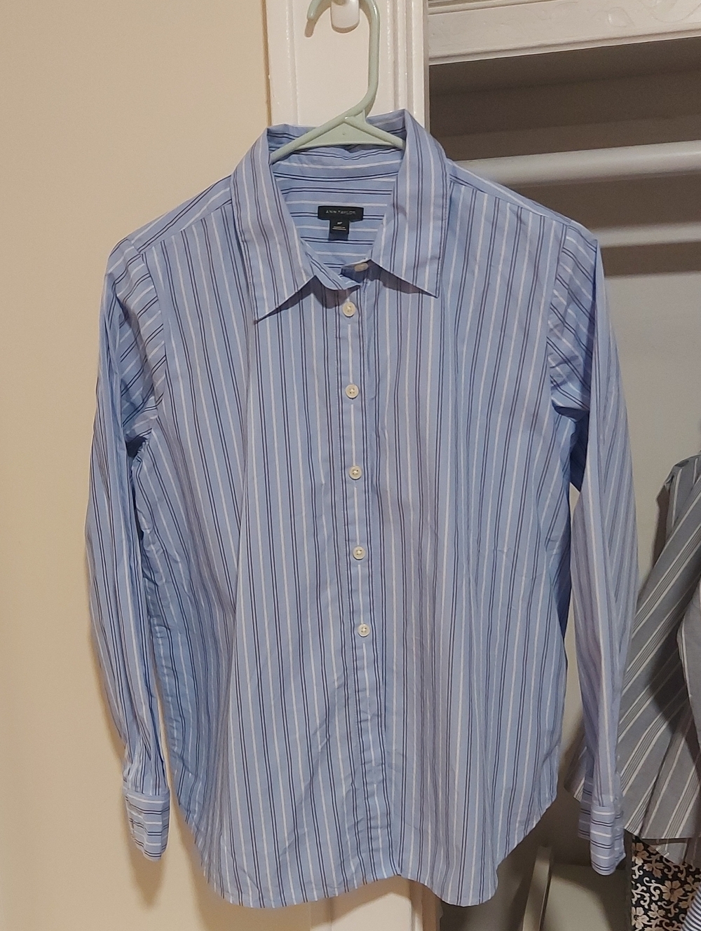 Ann Taylor Light Blue Multi-Stripe women's Dress Shirt